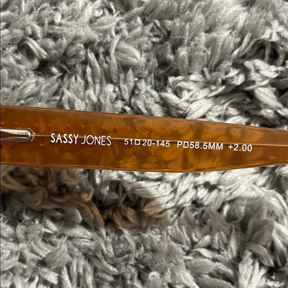 Sassy Jones Clear Non-Script glasses Rhinestone Amber Print Readers +2.00